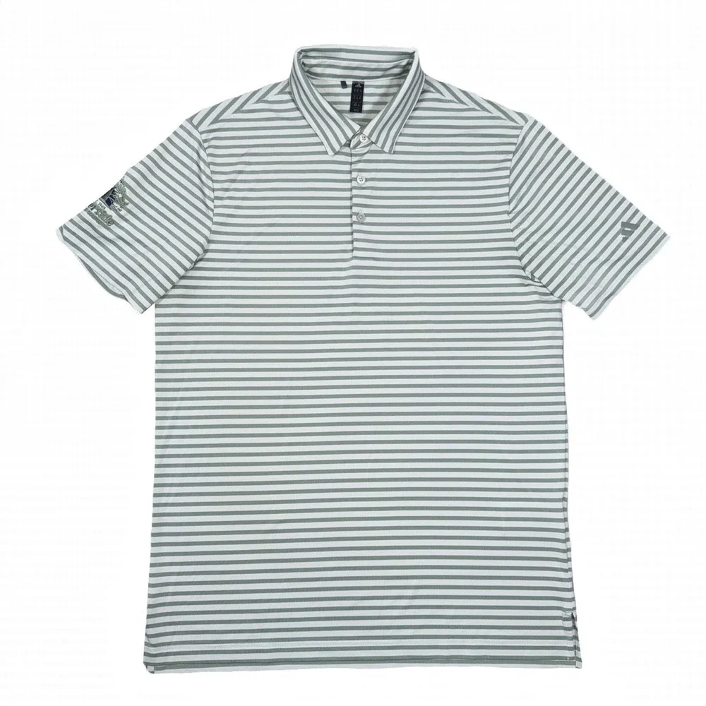 Adidas Golf Shirt‎ Mens Medium Light Green Striped Riverside Golf Course Polo